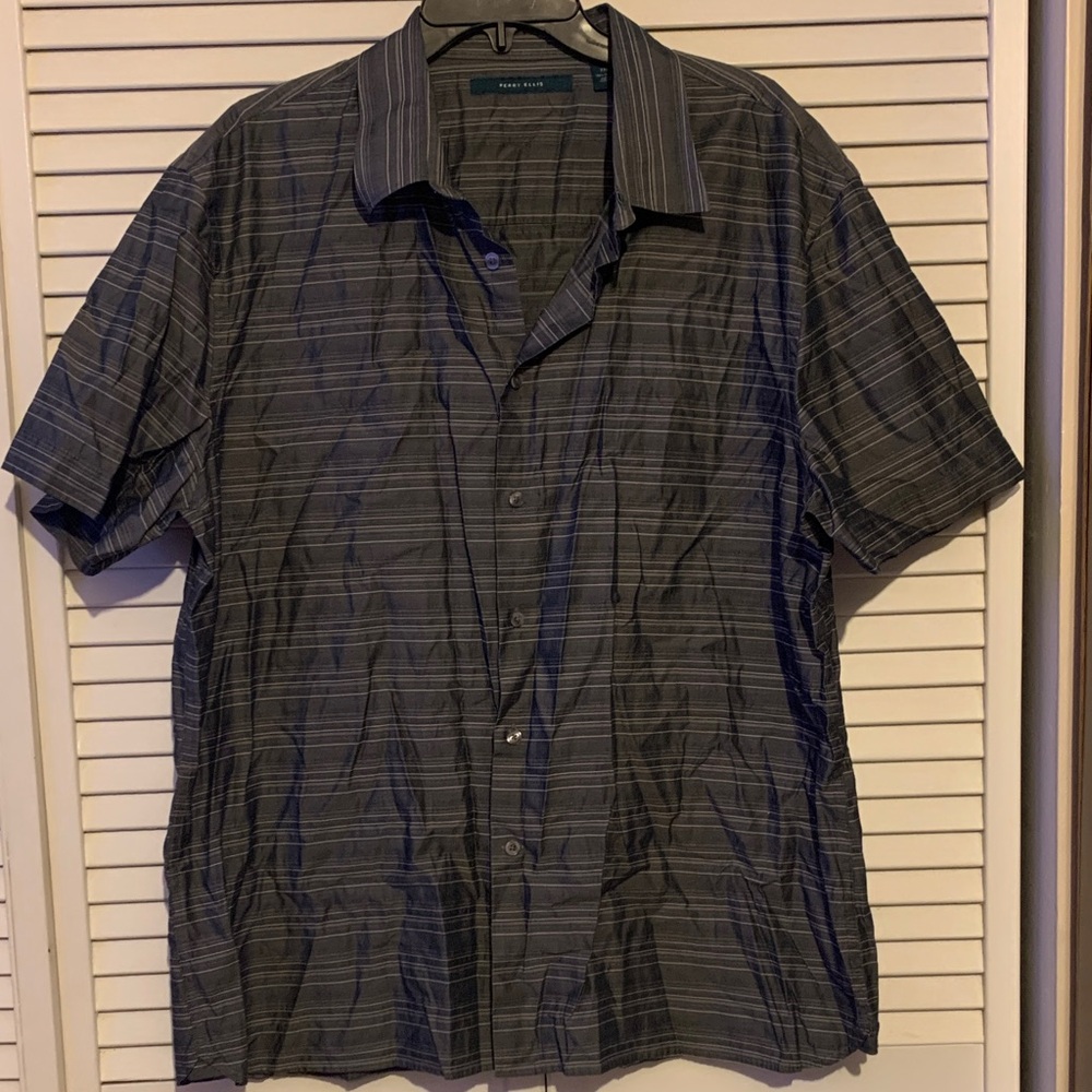 Perry Ellis Men's Dark Gray Striped Button Down Shirt